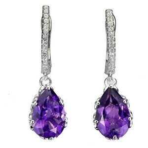 Unheated Natural‎ Purple Amethyst 12x8mm 925 Sterling Silver Earrings